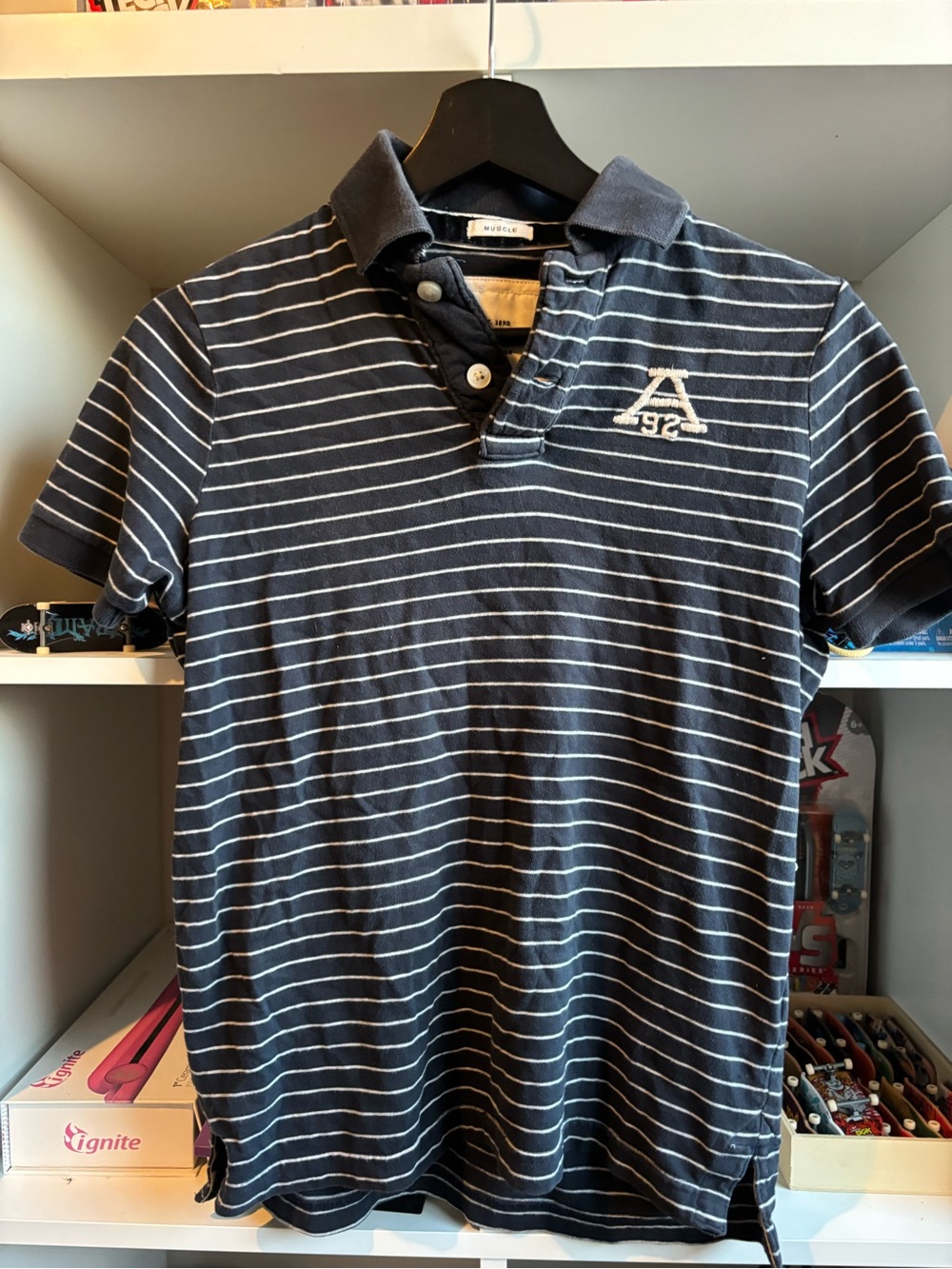 Abercrombie & Fitch Navy and White Striped Polo
